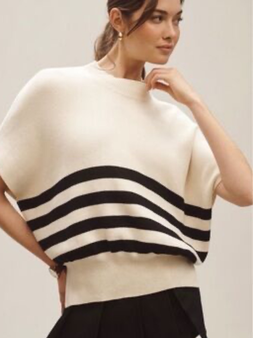 Anthropologie Maeve Striped Cotton Oversized Mock Neck Sweater Top M